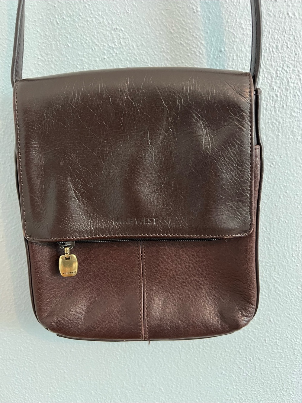 Nine West Vintage Chocolate Brown Leather Crossbody Bag